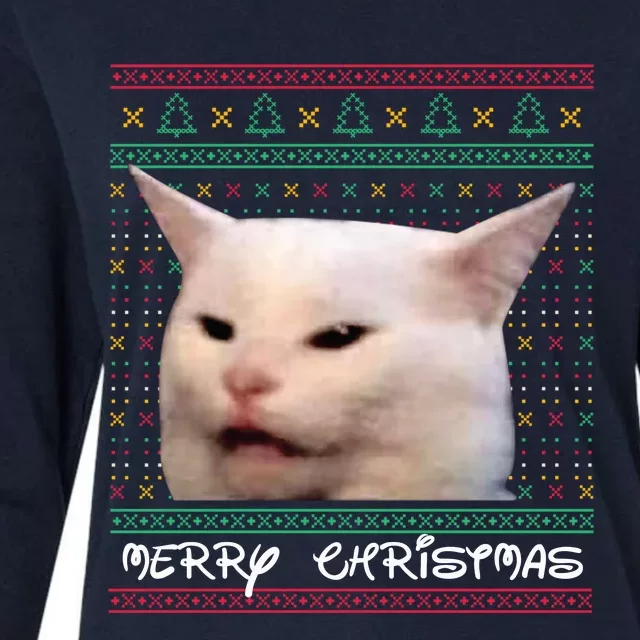 Merry Christmas With Happy Cat Womens Cotton Relaxed Long Sleeve T-Shirt