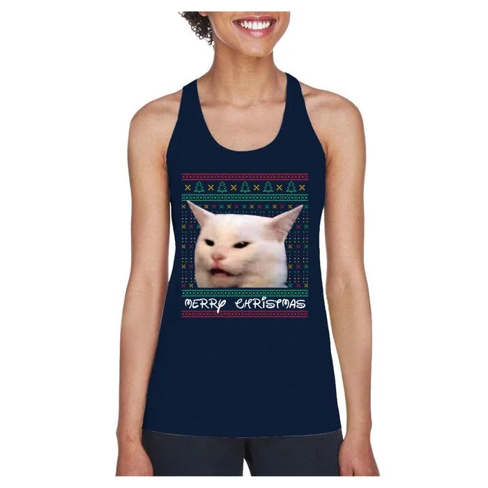 Merry Christmas With Happy Cat Women's Racerback Tank