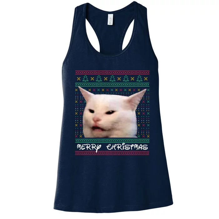 Merry Christmas With Happy Cat Women's Racerback Tank