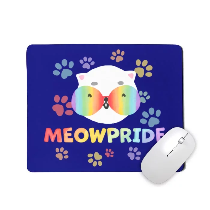 Meowpride Cat With Rainbow Sunglasses Lgbtqia + And Ally Gift Mousepad