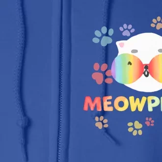 Meowpride Cat With Rainbow Sunglasses Lgbtqia + And Ally Gift Full Zip Hoodie