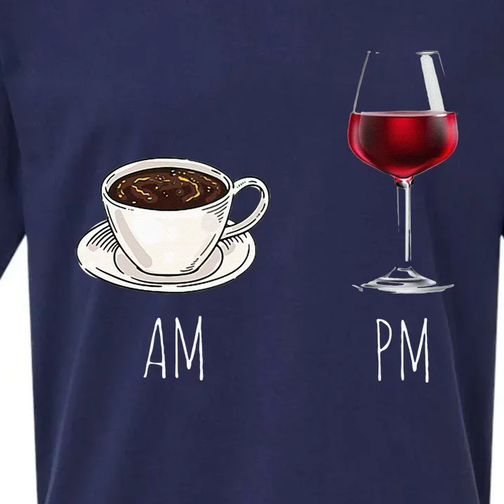 Morning Coffee Wine In The Evening Latte AM Wine PM Funny Sueded Cloud Jersey T-Shirt