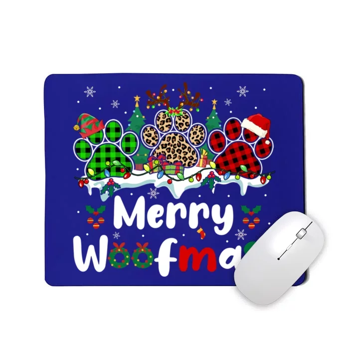 Merry Christmas Woof Santa Reindeer Elf Dog Paws Lover Owner Gift Mousepad