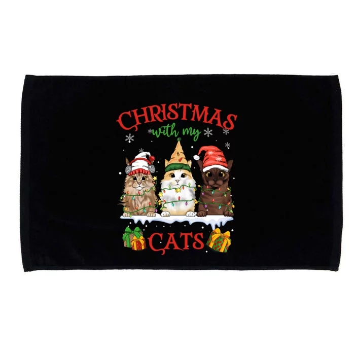 Meowy Christmas With My Cats Feline Fun Christmas Cat Gift Microfiber Hand Towel