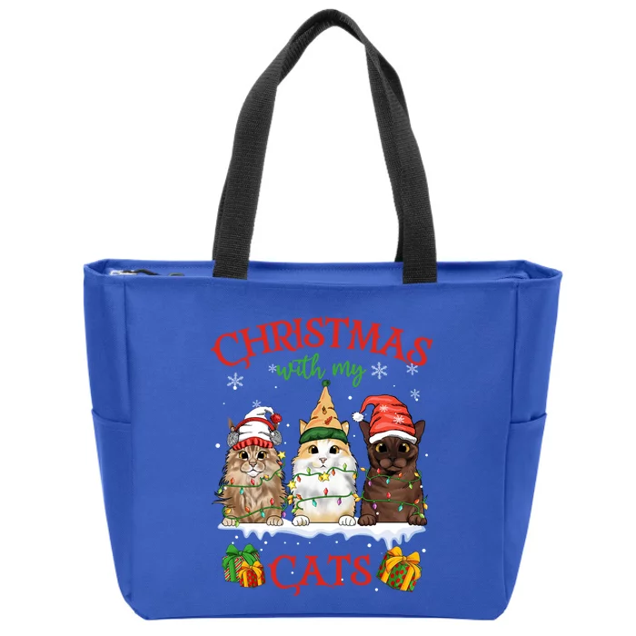 Meowy Christmas With My Cats Feline Fun Christmas Cat Gift Zip Tote Bag