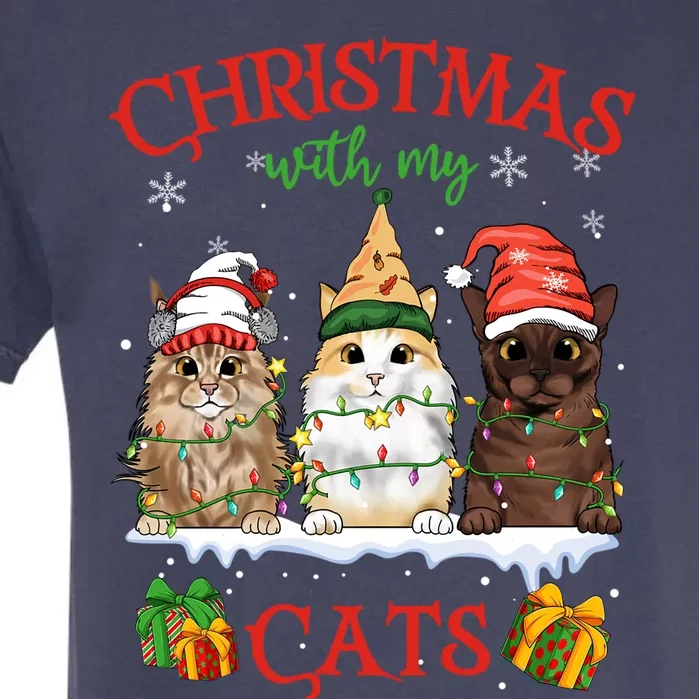 Meowy Christmas With My Cats Feline Fun Christmas Cat Gift Garment-Dyed Heavyweight T-Shirt