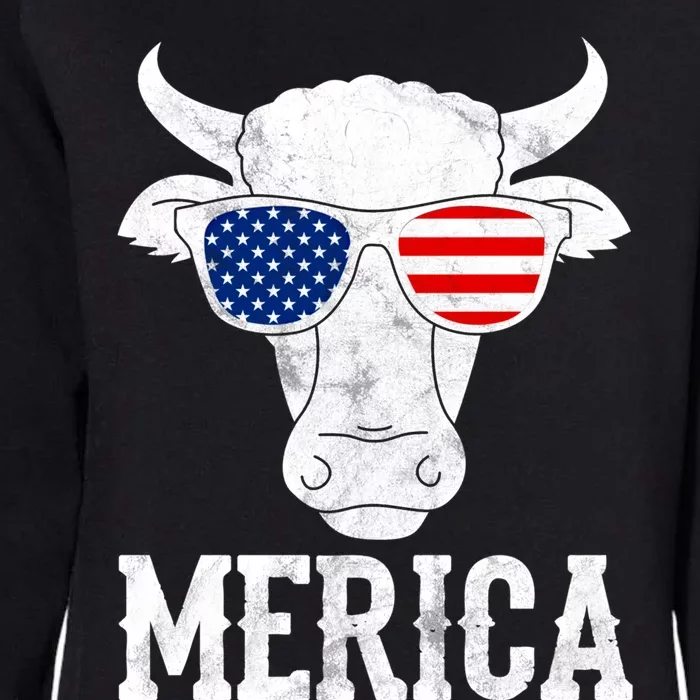 Merica Cow With Sunglasses Us Flag Patriotic Rancher Gift Great Gift Womens California Wash Sweatshirt