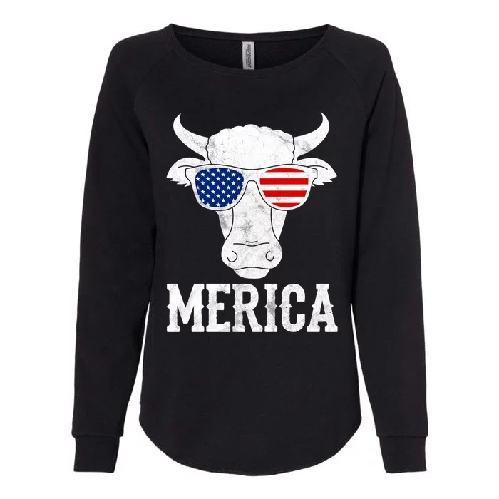 Merica Cow With Sunglasses Us Flag Patriotic Rancher Gift Great Gift Womens California Wash Sweatshirt