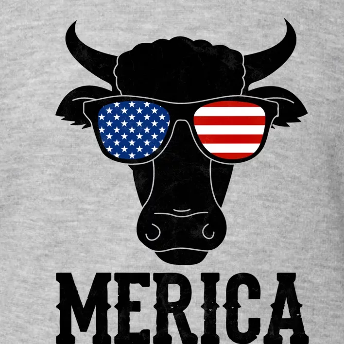 Merica Cow With Sunglasses Us Flag Patriotic Rancher Gift Toddler Sweatshirt