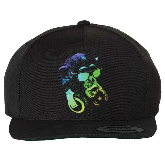 Monkey Chimp With Sunglasses And Headphones Wool Snapback Cap