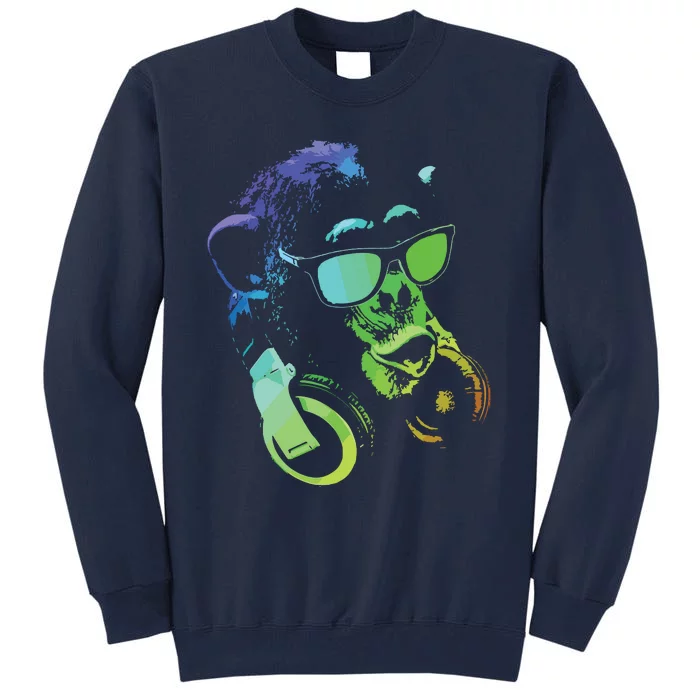 Monkey Chimp With Sunglasses And Headphones Tall Sweatshirt