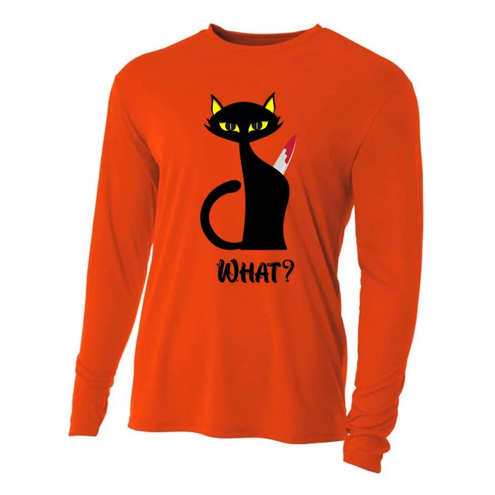 Murderous Cat With Knife Funny Black Cat What Gift Cooling Performance Long Sleeve Crew