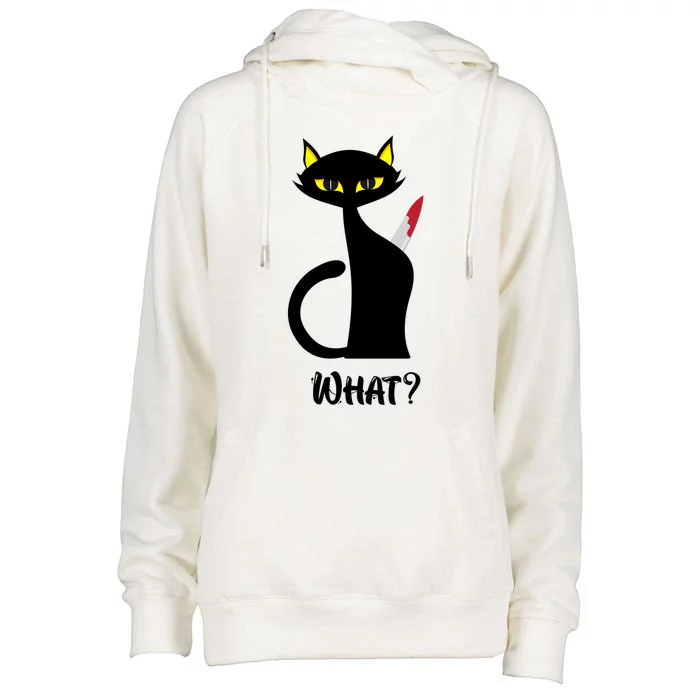 Murderous Cat With Knife Funny Black Cat What Gift Womens Funnel Neck Pullover Hood