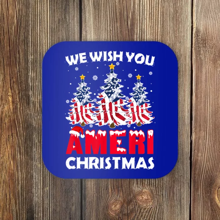 Merry Christmas We Wish You Ameri Xmas American Flag Trees Cute Gift Coaster