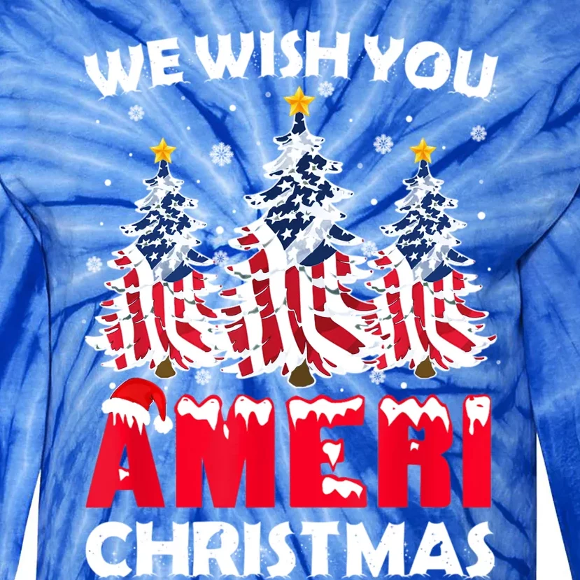 Merry Christmas We Wish You Ameri Xmas American Flag Trees Cute Gift Tie-Dye Long Sleeve Shirt