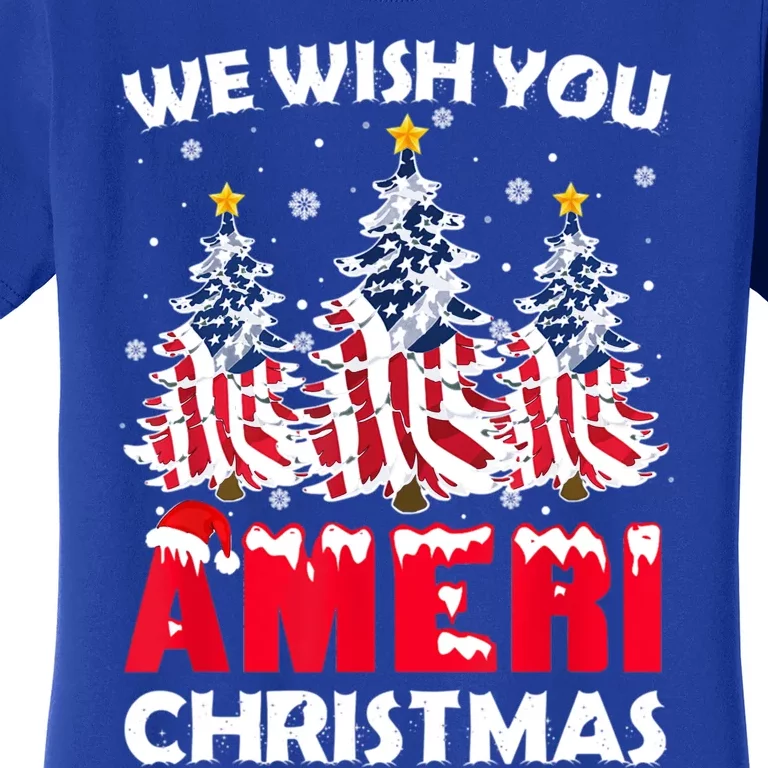 Merry Christmas We Wish You Ameri Xmas American Flag Trees Cute Gift Women's T-Shirt