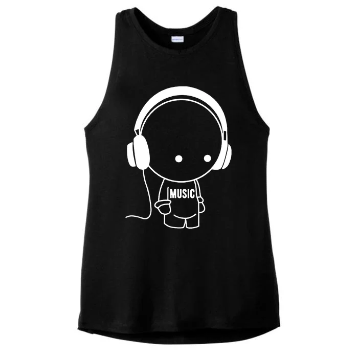 Music Character With Headphones Ladies Tri-Blend Wicking Tank