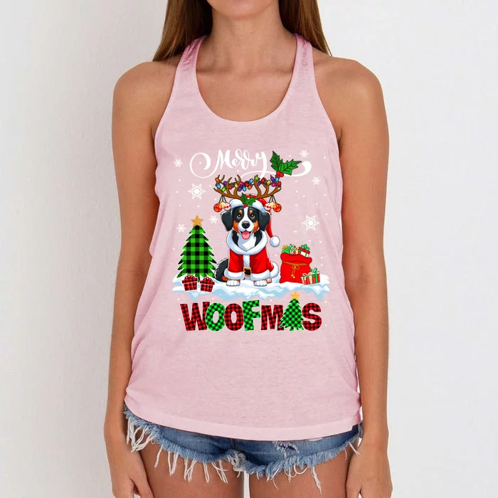 Merry Christmas Woof Appenzeller Sennenhund Cosplay Santa Cute Gift Women's Knotted Racerback Tank