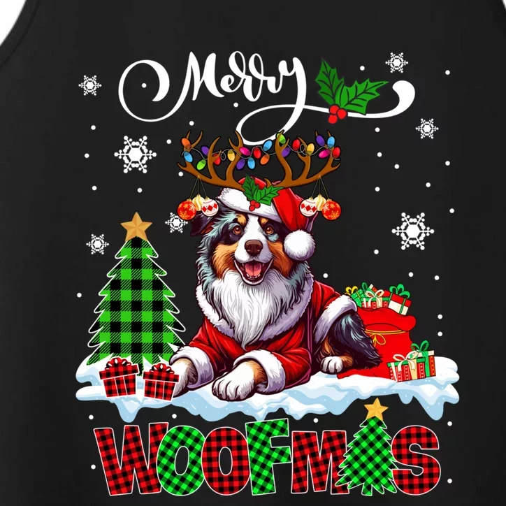 Merry Christmas Woof Australian Shepherd Cosplay Santa Cute Gift Performance Tank