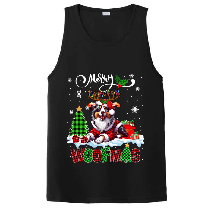 Merry Christmas Woof Australian Shepherd Cosplay Santa Cute Gift Performance Tank