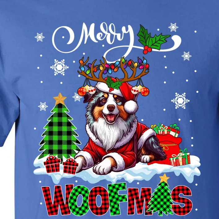 Merry Christmas Woof Australian Shepherd Cosplay Santa Cute Gift Tall T-Shirt