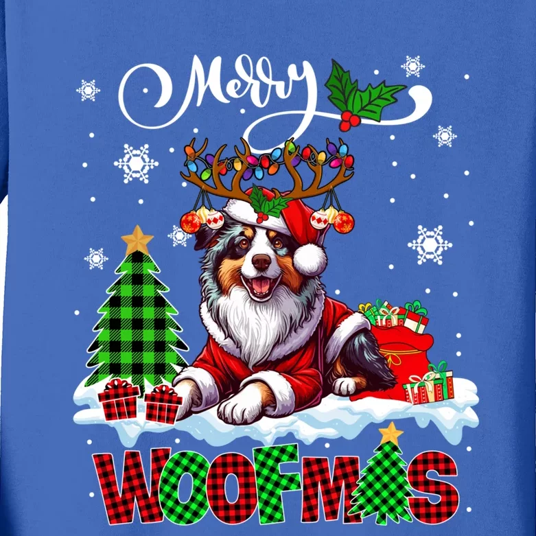 Merry Christmas Woof Australian Shepherd Cosplay Santa Cute Gift Kids Long Sleeve Shirt