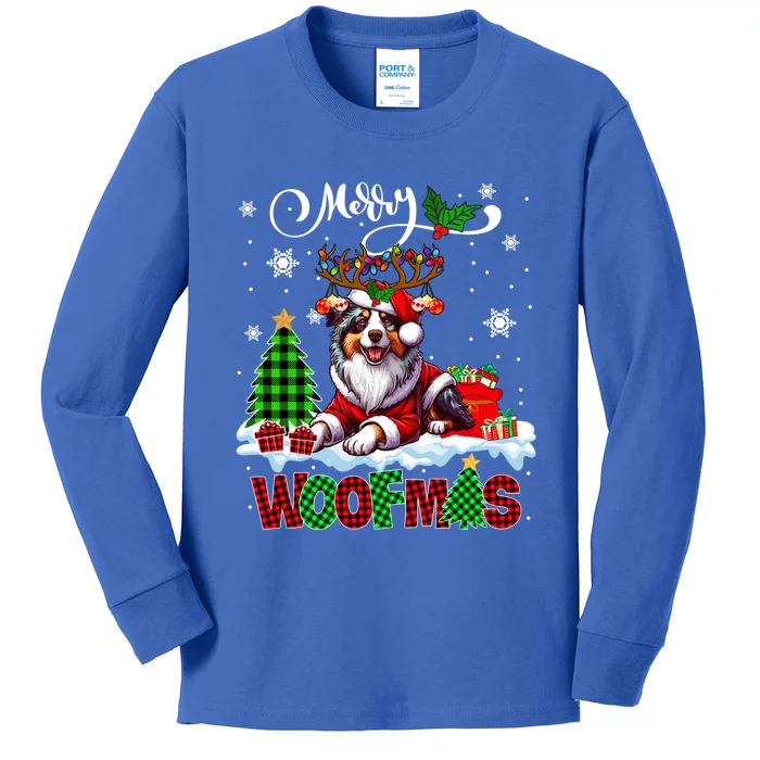 Merry Christmas Woof Australian Shepherd Cosplay Santa Cute Gift Kids Long Sleeve Shirt