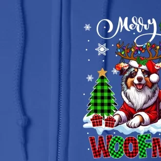 Merry Christmas Woof Australian Shepherd Cosplay Santa Cute Gift Full Zip Hoodie