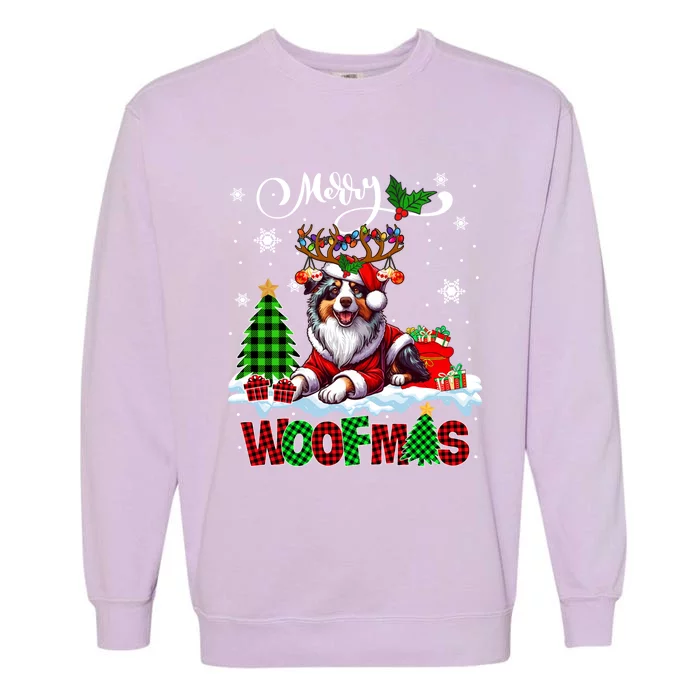 Merry Christmas Woof Australian Shepherd Cosplay Santa Cute Gift Garment-Dyed Sweatshirt