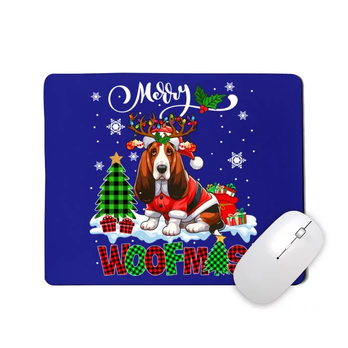 Merry Christmas Woof Basset Hound Cosplay Santa Reindeer Gift Mousepad