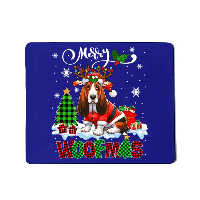 Merry Christmas Woof Basset Hound Cosplay Santa Reindeer Gift Mousepad