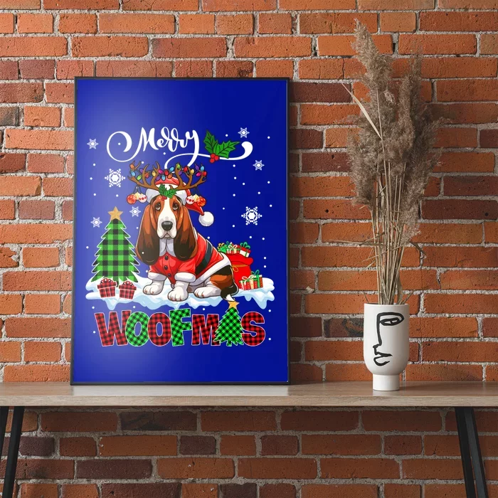 Merry Christmas Woof Basset Hound Cosplay Santa Reindeer Gift Poster