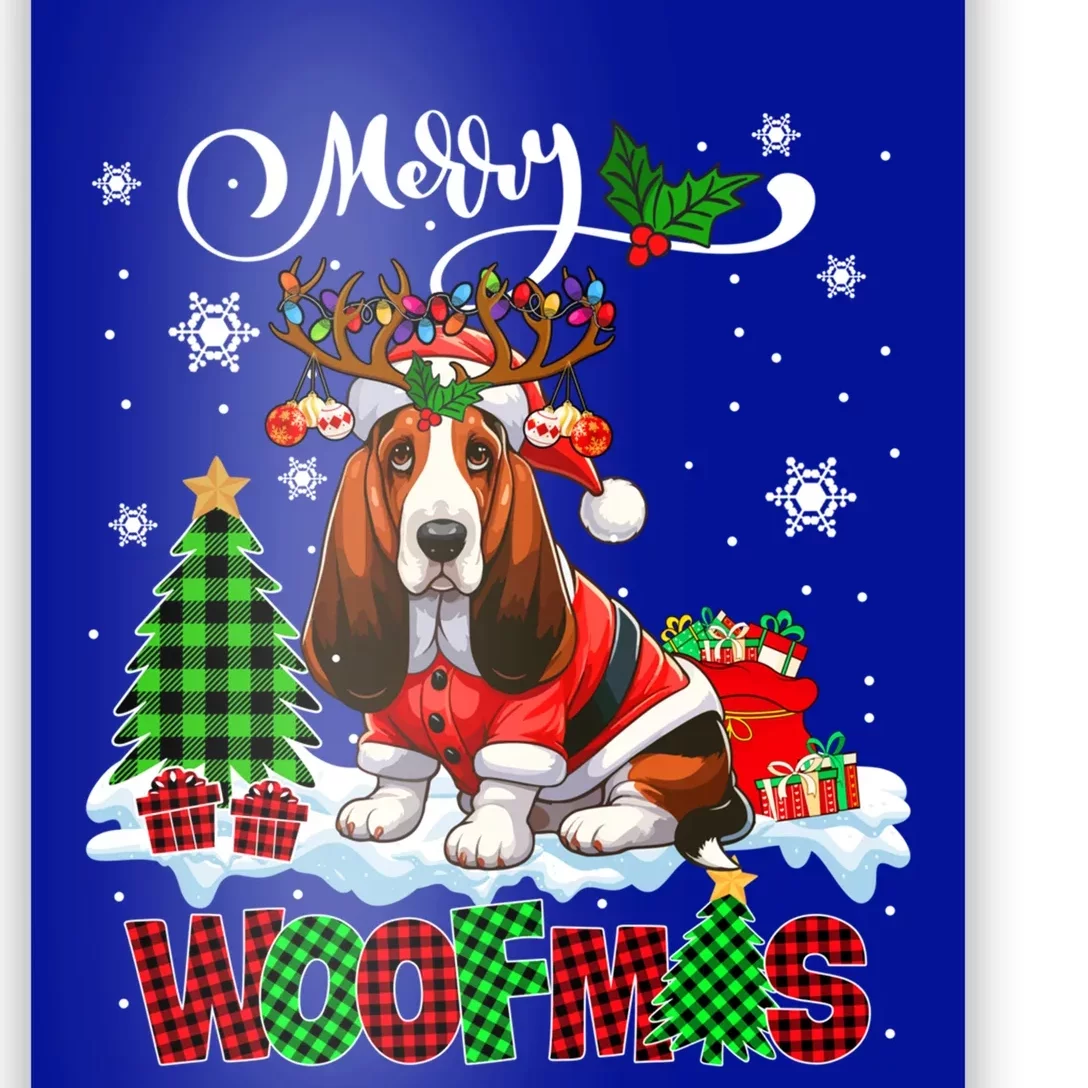 Merry Christmas Woof Basset Hound Cosplay Santa Reindeer Gift Poster