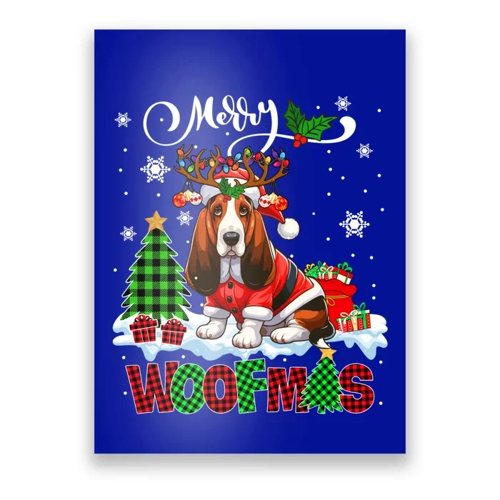 Merry Christmas Woof Basset Hound Cosplay Santa Reindeer Gift Poster