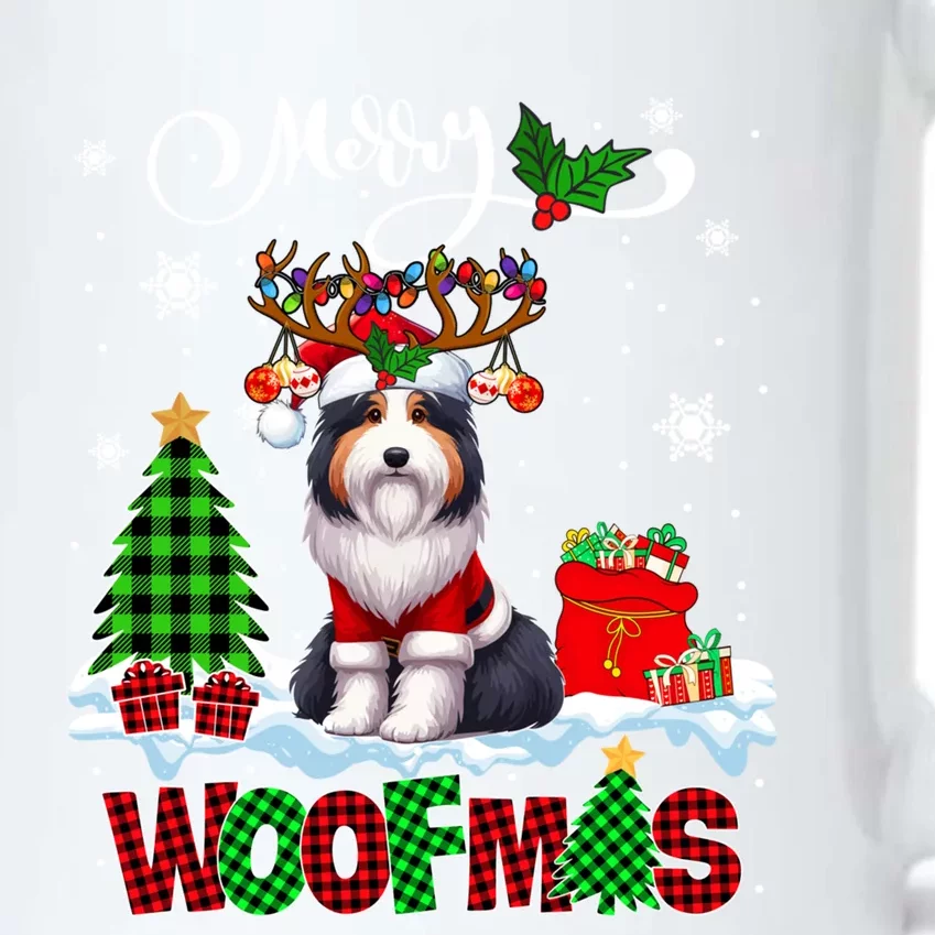 Merry Christmas Woof Bearded Collie Cosplay Santa Reindeer Gift Black Color Changing Mug