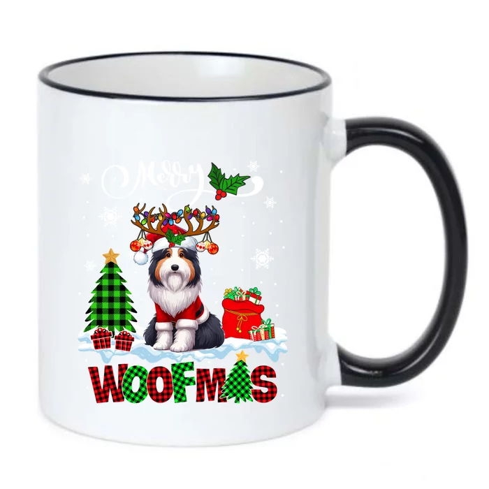 Merry Christmas Woof Bearded Collie Cosplay Santa Reindeer Gift Black Color Changing Mug