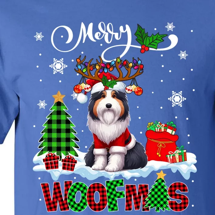 Merry Christmas Woof Bearded Collie Cosplay Santa Reindeer Gift Tall T-Shirt