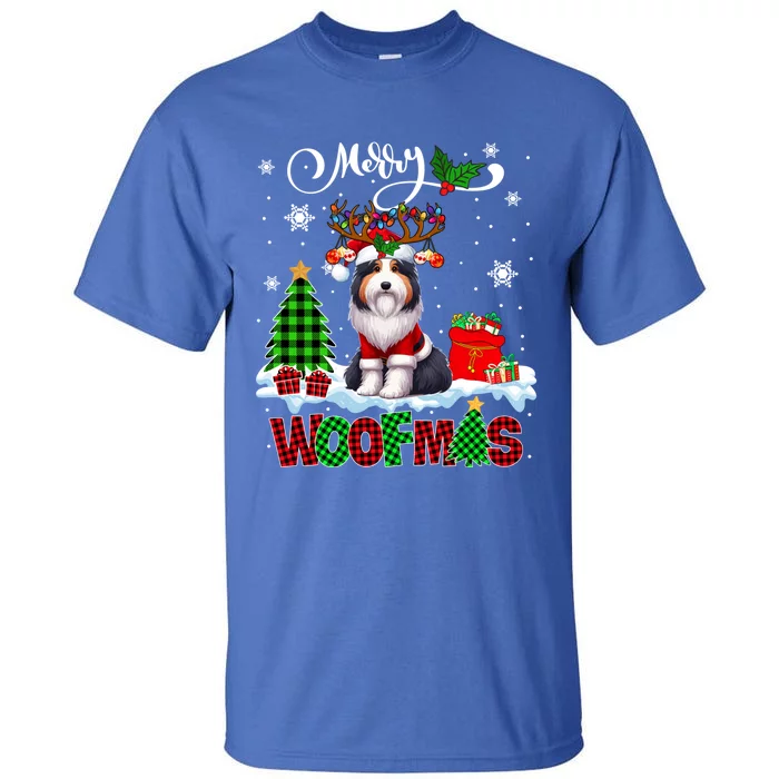 Merry Christmas Woof Bearded Collie Cosplay Santa Reindeer Gift Tall T-Shirt