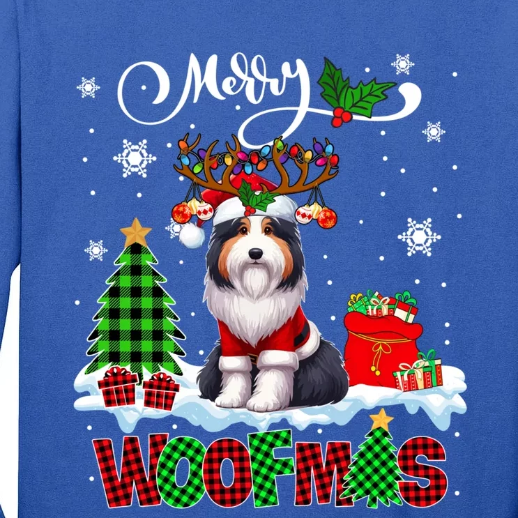 Merry Christmas Woof Bearded Collie Cosplay Santa Reindeer Gift Tall Long Sleeve T-Shirt