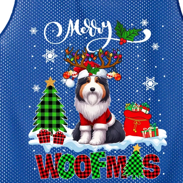 Merry Christmas Woof Bearded Collie Cosplay Santa Reindeer Gift Mesh Reversible Basketball Jersey Tank