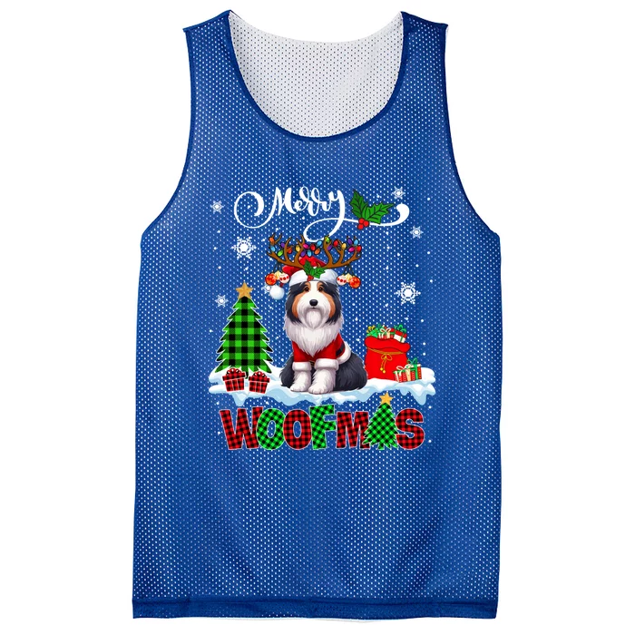 Merry Christmas Woof Bearded Collie Cosplay Santa Reindeer Gift Mesh Reversible Basketball Jersey Tank