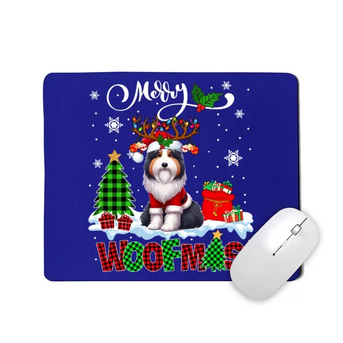 Merry Christmas Woof Bearded Collie Cosplay Santa Reindeer Gift Mousepad