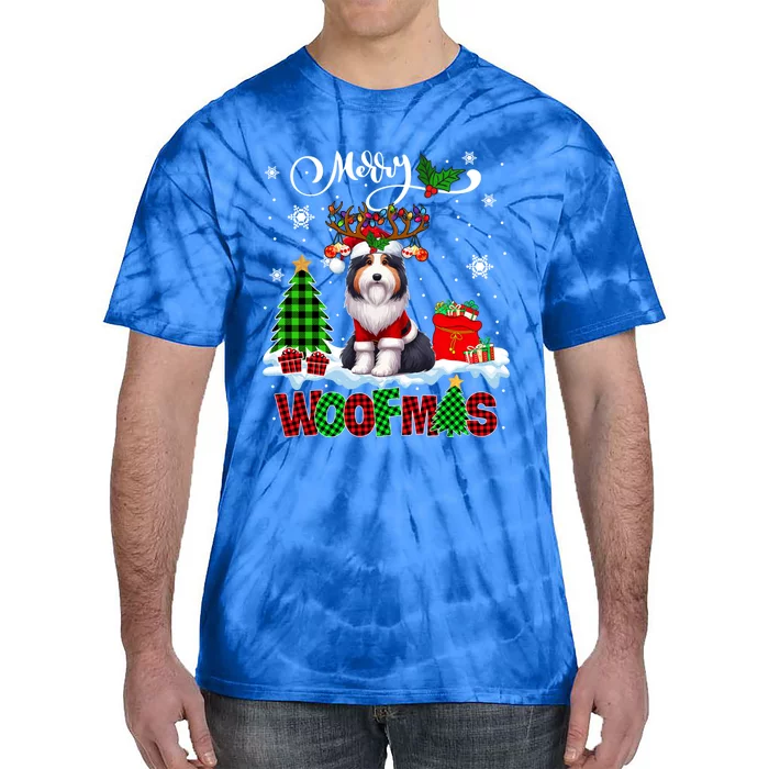 Merry Christmas Woof Bearded Collie Cosplay Santa Reindeer Gift Tie-Dye T-Shirt