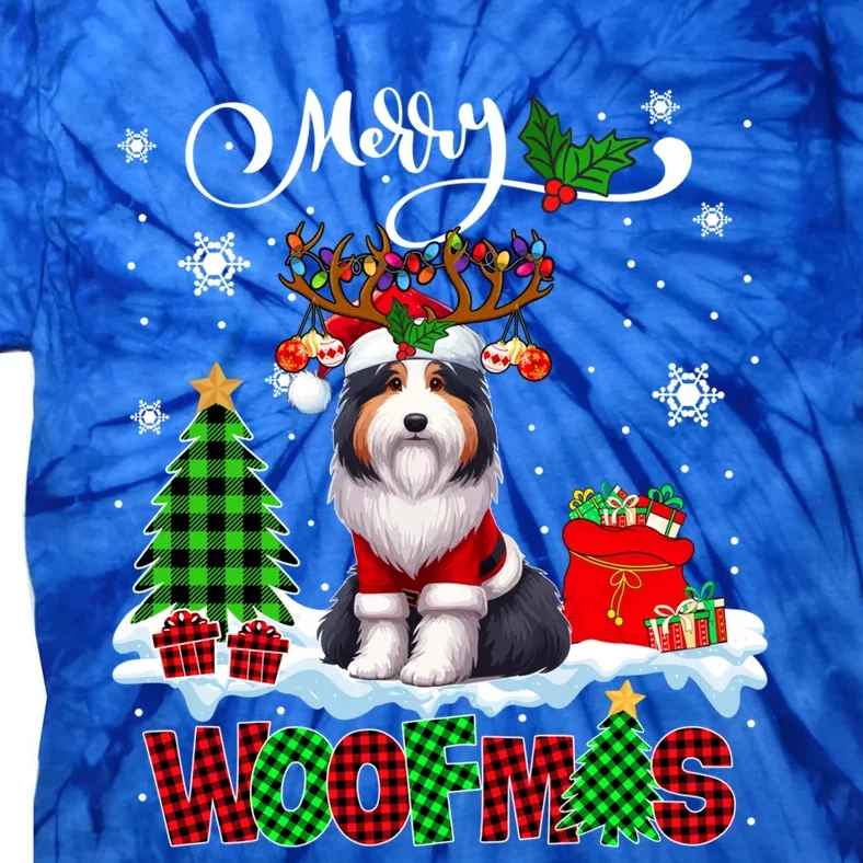 Merry Christmas Woof Bearded Collie Cosplay Santa Reindeer Gift Tie-Dye T-Shirt