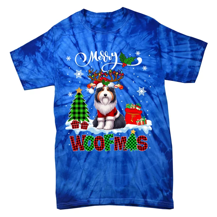 Merry Christmas Woof Bearded Collie Cosplay Santa Reindeer Gift Tie-Dye T-Shirt