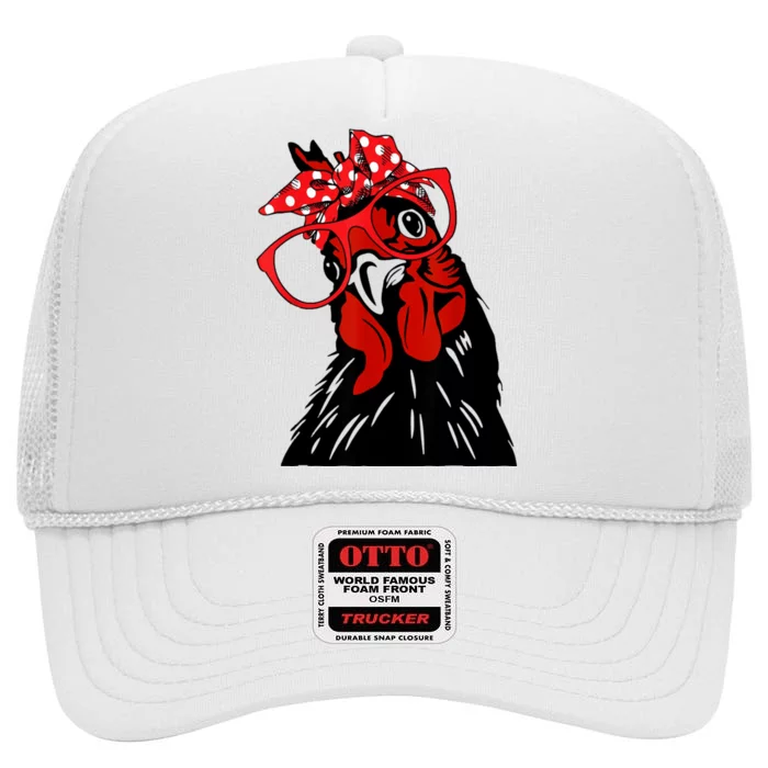 Mother Chicken With Bandana Headband And Glasses High Crown Mesh Trucker Hat