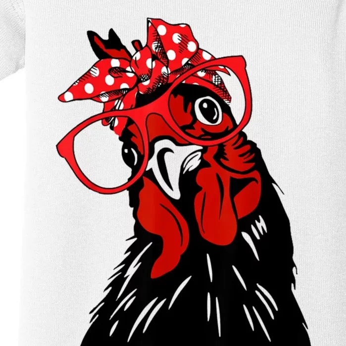 Mother Chicken With Bandana Headband And Glasses Baby Bodysuit