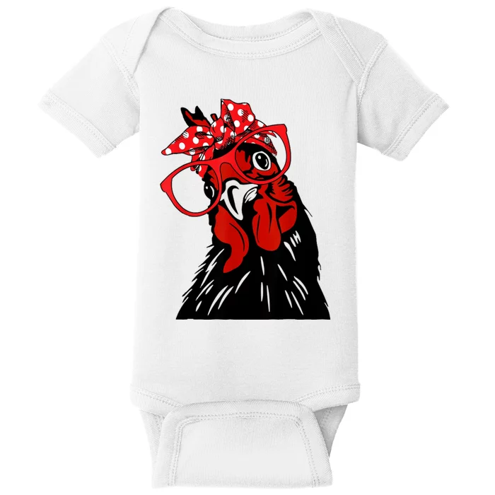 Mother Chicken With Bandana Headband And Glasses Baby Bodysuit