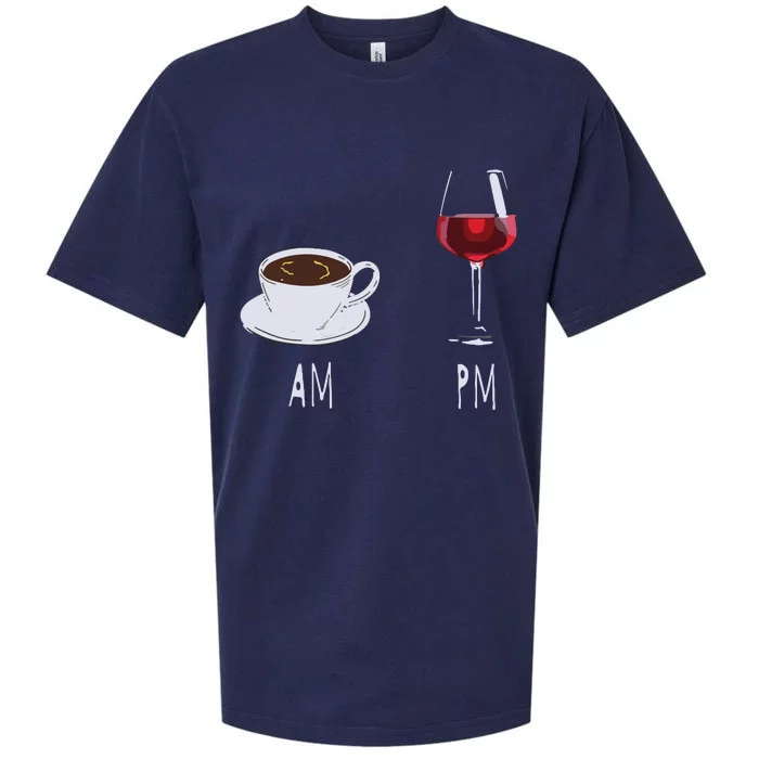 Morning Coffee Wine In The Evening Latte AM Wine PM Funny Sueded Cloud Jersey T-Shirt