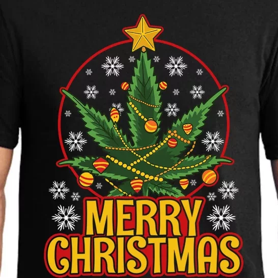 Merry Christmas Weed Marijuana Leaf Christmas Tree Pot Leaf Gift Pajama Set